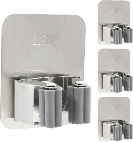 Broom Holder Wall Mount Holder 4 Pcs, 304 Stainless Steel Mop Hanger Wall Mount Stick, Heavy Duty Utility Rack for Bathroom, Kitchen, Laundry Room Storage，Sliver in Saudi Arabia