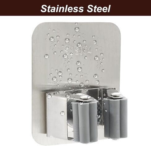 Broom Holder Wall Mount Holder 4 Pcs, 304 Stainless Steel Mop Hanger Wall Mount Stick, Heavy Duty Utility Rack for Bathroom, Kitchen, Laundry Room Storage，Sliver in Saudi Arabia