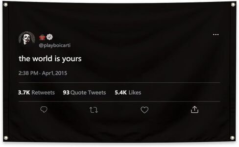 Playboi مغني الراب العلم نسيج، العالم هو لك تويت نسيج الجدار شنقا فن البوب ​​كلية غرفة النوم أعلام ديكور المنزل المشجعين هدية (3x5 قدم) in Saudi Arabia