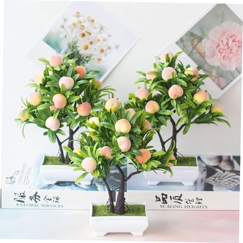 ABOOFAN Potted Peach Tree House Plants Mini Fake Flowers Indoor Decor Desk Fake Bonsai Dining Table Centerpieces Plant Indoor Decor for Table Plastic Tree Bonsai Furniture Office in Saudi Arabia