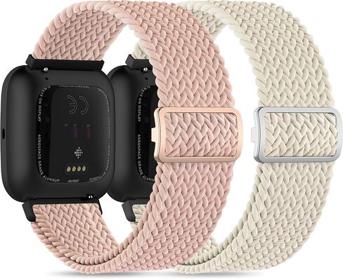 2 Pack Braided Elastic Nylon Wristbands Compatible with Versa 2/Versa/Versa Lite/Versa SE, Adjustable Comfortable Skin-friendly Replacement Band Woven Nylon Replacement Straps for Women Men in Saudi Arabia