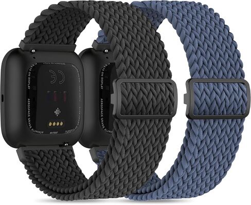 2 Pack Braided Elastic Nylon Wristbands Compatible with Versa 2/Versa/Versa Lite/Versa SE, Adjustable Comfortable Skin-friendly Replacement Band Woven Nylon Replacement Straps for Women Men in Saudi Arabia