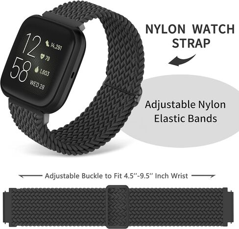 2 Pack Braided Elastic Nylon Wristbands Compatible with Versa 2/Versa/Versa Lite/Versa SE, Adjustable Comfortable Skin-friendly Replacement Band Woven Nylon Replacement Straps for Women Men in Saudi Arabia