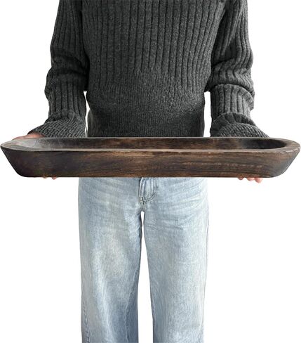 Wooden Dough Bowl Decor, Key Decorative Centerpiece Bowl, Hand Carved Baguette Bowl, Home Decor for Dining Table Center, Living Room, Kitchen Decor 20''x6'' in Saudi Arabia