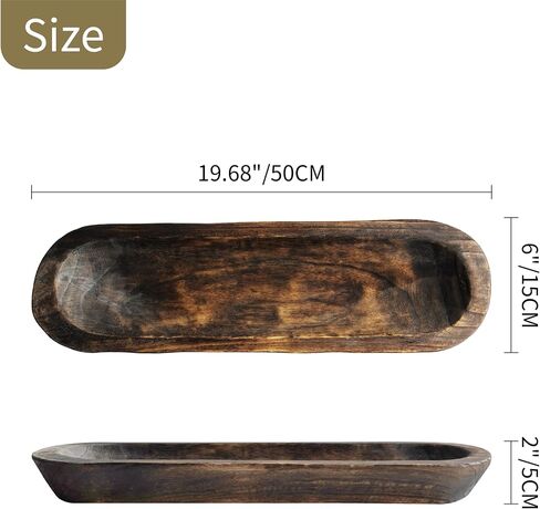 Wooden Dough Bowl Decor, Key Decorative Centerpiece Bowl, Hand Carved Baguette Bowl, Home Decor for Dining Table Center, Living Room, Kitchen Decor 20''x6'' in Saudi Arabia