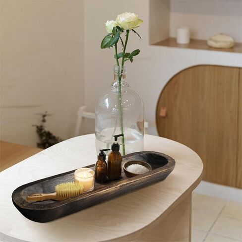 Wooden Dough Bowl Decor, Key Decorative Centerpiece Bowl, Hand Carved Baguette Bowl, Home Decor for Dining Table Center, Living Room, Kitchen Decor 20''x6'' in Saudi Arabia