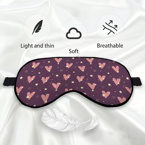 Pink Heart Purple Eye Mask for Women Girls Girlfriend Wife, Valentines Romantic Silk Blackout Eye Mask for Sleeping, Adjustable Straps Soft Lightweight Sleep Mask, Valentines Gifts for Her Him in Kuwait