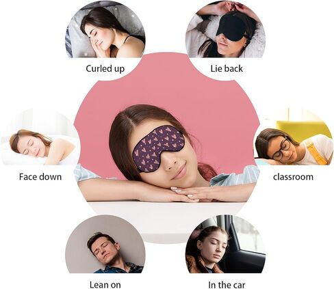 Pink Heart Purple Eye Mask for Women Girls Girlfriend Wife, Valentines Romantic Silk Blackout Eye Mask for Sleeping, Adjustable Straps Soft Lightweight Sleep Mask, Valentines Gifts for Her Him in Kuwait