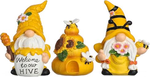 Funoasis 3PCS الراتنج تلعثم النحل التماثيل الربيع الصيف المنزل الديكور اليد الطلاء مضحك نحل العسل Tomte التماثيل السويدية مزرعة الجدول الرف التماثيل in Kuwait