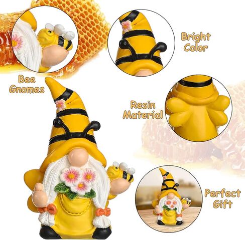 Funoasis 3PCS الراتنج تلعثم النحل التماثيل الربيع الصيف المنزل الديكور اليد الطلاء مضحك نحل العسل Tomte التماثيل السويدية مزرعة الجدول الرف التماثيل in Kuwait