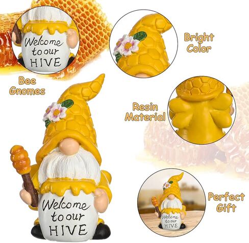 Funoasis 3PCS الراتنج تلعثم النحل التماثيل الربيع الصيف المنزل الديكور اليد الطلاء مضحك نحل العسل Tomte التماثيل السويدية مزرعة الجدول الرف التماثيل in Kuwait