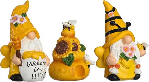 Funoasis 3PCS الراتنج تلعثم النحل التماثيل الربيع الصيف المنزل الديكور اليد الطلاء مضحك نحل العسل Tomte التماثيل السويدية مزرعة الجدول الرف التماثيل in Kuwait