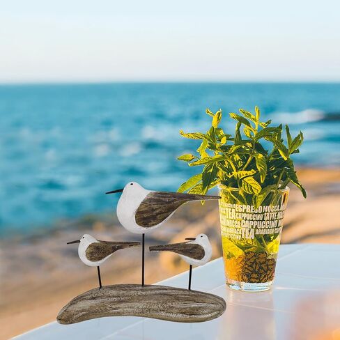 Wooden Sea Bird Statue Seagull On Stand Decor Nautical Coastal Birds Sculpture Indoor Outdoor Animal Figurine Beach Themed Decoration Rustic Home Art for Bedroom Garden (E) in Saudi Arabia