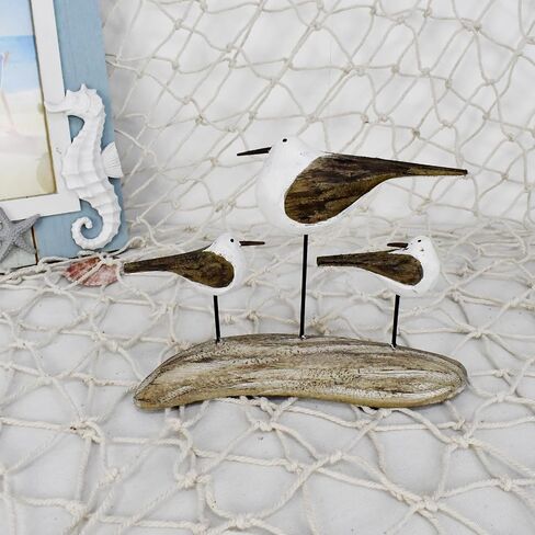 Wooden Sea Bird Statue Seagull On Stand Decor Nautical Coastal Birds Sculpture Indoor Outdoor Animal Figurine Beach Themed Decoration Rustic Home Art for Bedroom Garden (E) in Saudi Arabia
