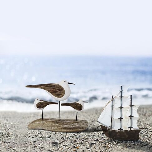 Wooden Sea Bird Statue Seagull On Stand Decor Nautical Coastal Birds Sculpture Indoor Outdoor Animal Figurine Beach Themed Decoration Rustic Home Art for Bedroom Garden (E) in Saudi Arabia