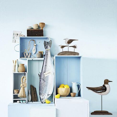 Wooden Sea Bird Statue Seagull On Stand Decor Nautical Coastal Birds Sculpture Indoor Outdoor Animal Figurine Beach Themed Decoration Rustic Home Art for Bedroom Garden (E) in Saudi Arabia