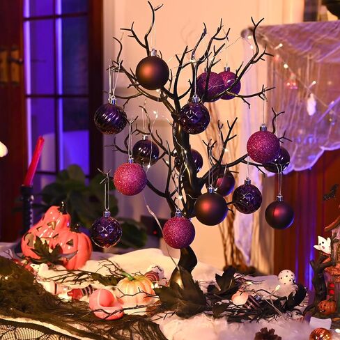 مجموعة زينة زينة شجرة عيد الميلاد من فاليري مادلين لديكور الهالوين الخريفي، 24 قيراطًا أرجوانيًا مضادًا للكسر زينة كرة عيد الميلاد السائبة، 2.36 بوصة ديكور معلق لحفلة عيد الميلاد in Saudi Arabia