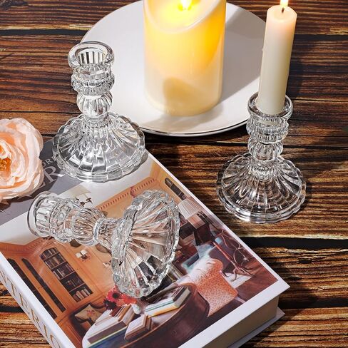 4" Tall Glass Candlestick Holders 2 Pcs Clear Glass Taper Candle Holder Set Crystal Candle Holders for Table Centerpiece, Candle Sticks Holder Decor for Wedding, Thanksgiving, and Valentine's Day in Saudi Arabia