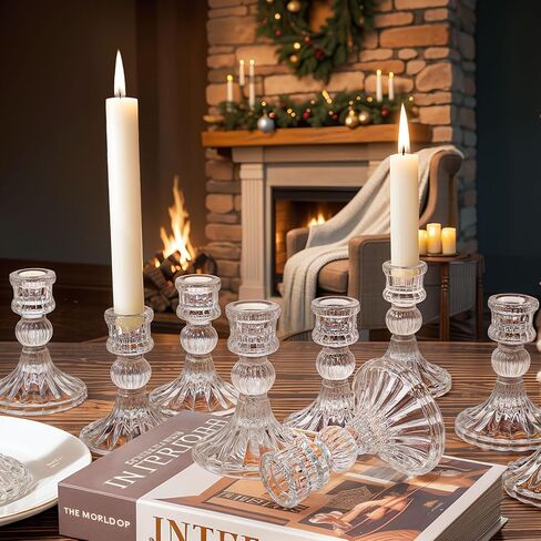 4" Tall Glass Candlestick Holders 2 Pcs Clear Glass Taper Candle Holder Set Crystal Candle Holders for Table Centerpiece, Candle Sticks Holder Decor for Wedding, Thanksgiving, and Valentine's Day in Saudi Arabia