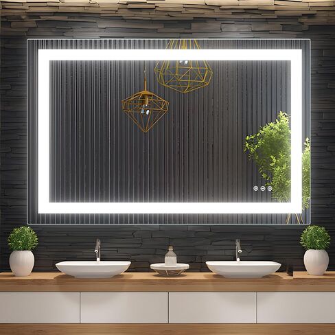 40x24 LED Bathroom Mirror with Lights, Anti-Fog, Dimmable, Backlit + Front Lit, Lighted Bathroom Vanity Mirror for Wall, Memory Function, Waterproof, Tempered Glass, (Horizontal or Vertical) in Saudi Arabia