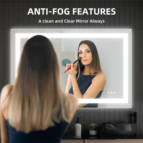 40x24 LED Bathroom Mirror with Lights, Anti-Fog, Dimmable, Backlit + Front Lit, Lighted Bathroom Vanity Mirror for Wall, Memory Function, Waterproof, Tempered Glass, (Horizontal or Vertical) in Saudi Arabia