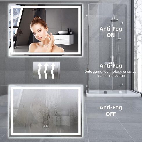 40x24 LED Bathroom Mirror with Lights, Anti-Fog, Dimmable, Backlit + Front Lit, Lighted Bathroom Vanity Mirror for Wall, Memory Function, Waterproof, Tempered Glass, (Horizontal or Vertical) in Saudi Arabia