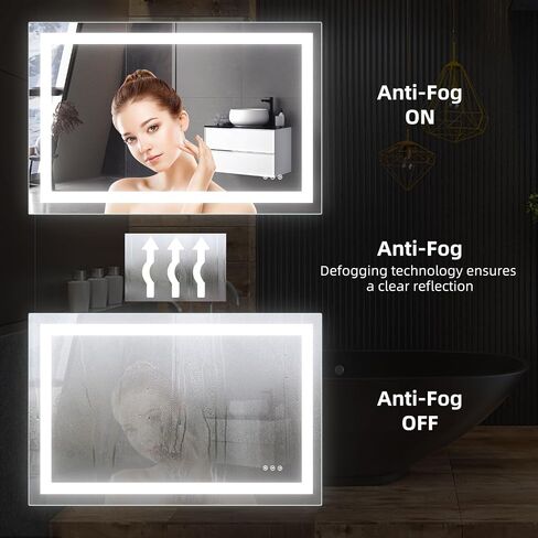 40x24 LED Bathroom Mirror with Lights, Anti-Fog, Dimmable, Backlit + Front Lit, Lighted Bathroom Vanity Mirror for Wall, Memory Function, Waterproof, Tempered Glass, (Horizontal or Vertical) in Saudi Arabia
