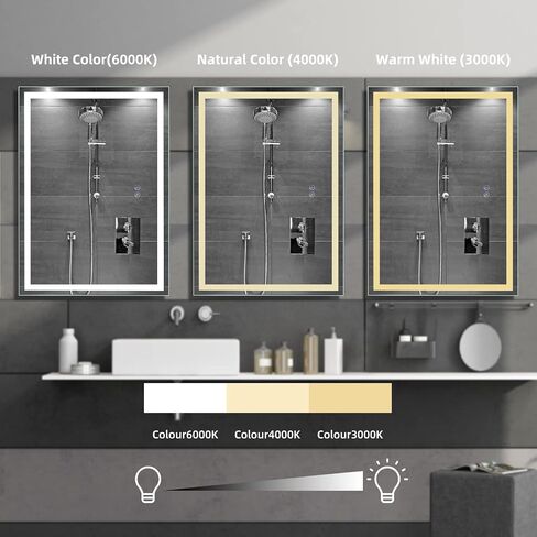 40x24 LED Bathroom Mirror with Lights, Anti-Fog, Dimmable, Backlit + Front Lit, Lighted Bathroom Vanity Mirror for Wall, Memory Function, Waterproof, Tempered Glass, (Horizontal or Vertical) in Saudi Arabia