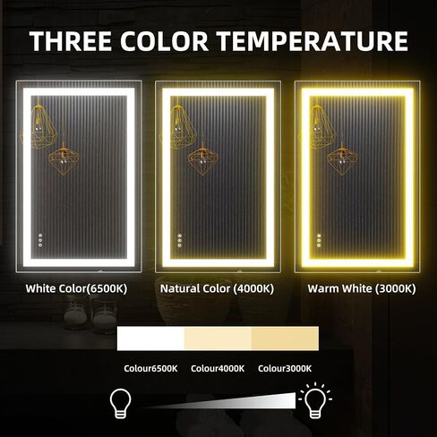 40x24 LED Bathroom Mirror with Lights, Anti-Fog, Dimmable, Backlit + Front Lit, Lighted Bathroom Vanity Mirror for Wall, Memory Function, Waterproof, Tempered Glass, (Horizontal or Vertical) in Saudi Arabia