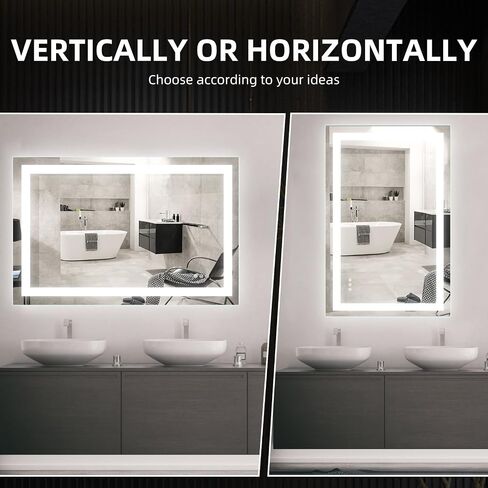 40x24 LED Bathroom Mirror with Lights, Anti-Fog, Dimmable, Backlit + Front Lit, Lighted Bathroom Vanity Mirror for Wall, Memory Function, Waterproof, Tempered Glass, (Horizontal or Vertical) in Saudi Arabia