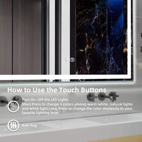 40x24 LED Bathroom Mirror with Lights, Anti-Fog, Dimmable, Backlit + Front Lit, Lighted Bathroom Vanity Mirror for Wall, Memory Function, Waterproof, Tempered Glass, (Horizontal or Vertical) in Saudi Arabia