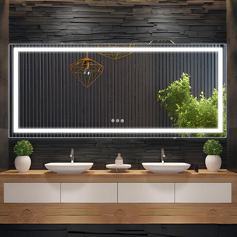 40x24 LED Bathroom Mirror with Lights, Anti-Fog, Dimmable, Backlit + Front Lit, Lighted Bathroom Vanity Mirror for Wall, Memory Function, Waterproof, Tempered Glass, (Horizontal or Vertical) in Saudi Arabia