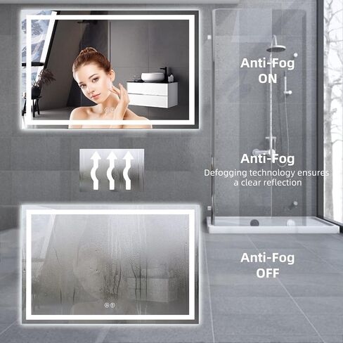 40x24 LED Bathroom Mirror with Lights, Anti-Fog, Dimmable, Backlit + Front Lit, Lighted Bathroom Vanity Mirror for Wall, Memory Function, Waterproof, Tempered Glass, (Horizontal or Vertical) in Saudi Arabia