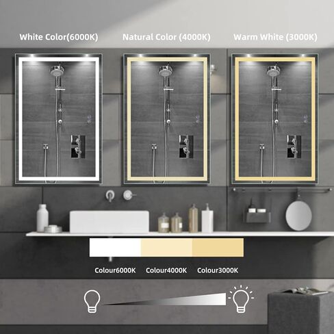 40x24 LED Bathroom Mirror with Lights, Anti-Fog, Dimmable, Backlit + Front Lit, Lighted Bathroom Vanity Mirror for Wall, Memory Function, Waterproof, Tempered Glass, (Horizontal or Vertical) in Saudi Arabia