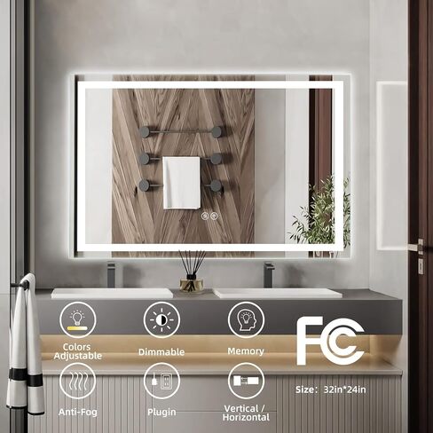 40x24 LED Bathroom Mirror with Lights, Anti-Fog, Dimmable, Backlit + Front Lit, Lighted Bathroom Vanity Mirror for Wall, Memory Function, Waterproof, Tempered Glass, (Horizontal or Vertical) in Saudi Arabia