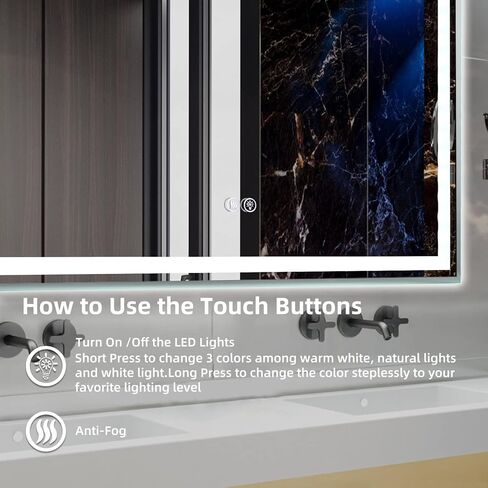 40x24 LED Bathroom Mirror with Lights, Anti-Fog, Dimmable, Backlit + Front Lit, Lighted Bathroom Vanity Mirror for Wall, Memory Function, Waterproof, Tempered Glass, (Horizontal or Vertical) in Saudi Arabia