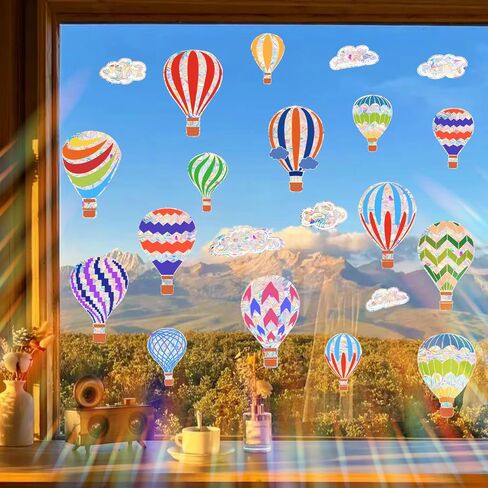 Hot Air Balloon Window Clings for Glass Windows, Bird Anti Collision Window Stickers for Birds, Window Decals to Prevent Bird Strikes, Non Adhesive Window Prism, Sun Catchers Indoor Window in Saudi Arabia