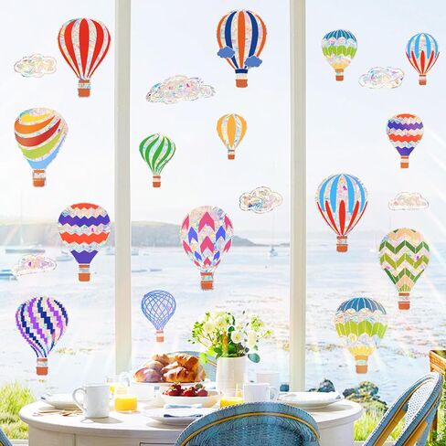 Hot Air Balloon Window Clings for Glass Windows, Bird Anti Collision Window Stickers for Birds, Window Decals to Prevent Bird Strikes, Non Adhesive Window Prism, Sun Catchers Indoor Window in Saudi Arabia