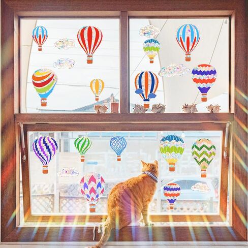 Hot Air Balloon Window Clings for Glass Windows, Bird Anti Collision Window Stickers for Birds, Window Decals to Prevent Bird Strikes, Non Adhesive Window Prism, Sun Catchers Indoor Window in Saudi Arabia