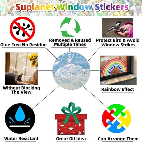 Hot Air Balloon Window Clings for Glass Windows, Bird Anti Collision Window Stickers for Birds, Window Decals to Prevent Bird Strikes, Non Adhesive Window Prism, Sun Catchers Indoor Window in Saudi Arabia