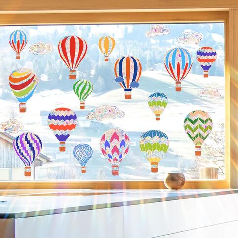 Hot Air Balloon Window Clings for Glass Windows, Bird Anti Collision Window Stickers for Birds, Window Decals to Prevent Bird Strikes, Non Adhesive Window Prism, Sun Catchers Indoor Window in Saudi Arabia