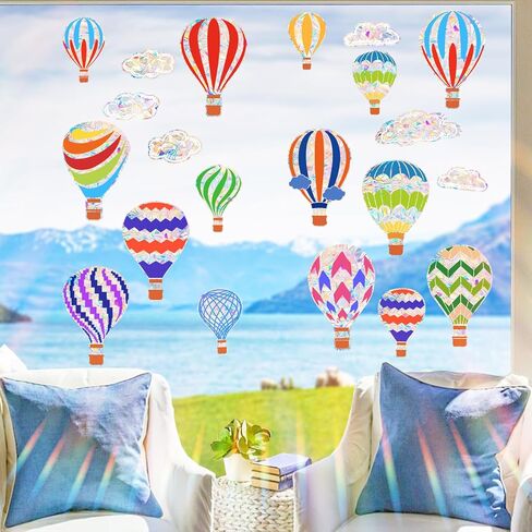 Hot Air Balloon Window Clings for Glass Windows, Bird Anti Collision Window Stickers for Birds, Window Decals to Prevent Bird Strikes, Non Adhesive Window Prism, Sun Catchers Indoor Window in Saudi Arabia