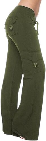 Women's Retro Cargo Pants Baggy Pants Wide Leg Yoga Elastic Waistband Multiple Pockets with Button Casual Trousers in Saudi Arabia