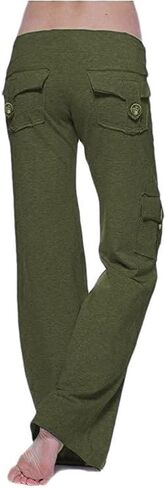 Women's Retro Cargo Pants Baggy Pants Wide Leg Yoga Elastic Waistband Multiple Pockets with Button Casual Trousers in Saudi Arabia