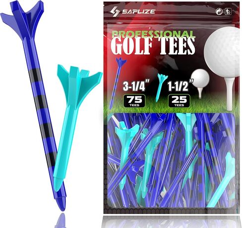 SAPLIZE Plastic Golf Tees Pack of 100(1-1/2"& 3-1/4" Available) Reduces Friction & Side Spin 4 Prongs Plastic Tees, Mixed in Saudi Arabia