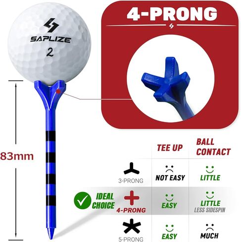 مجموعة تي شيرتات جولف بلاستيكية من SAPLIZE مكونة من 100 قطعة (1-1/2 بوصة و3-1/4 بوصة متوفرة) تقلل الاحتكاك والدوران الجانبي، 4 شوكات بلاستيكية، مختلطة in Kuwait
