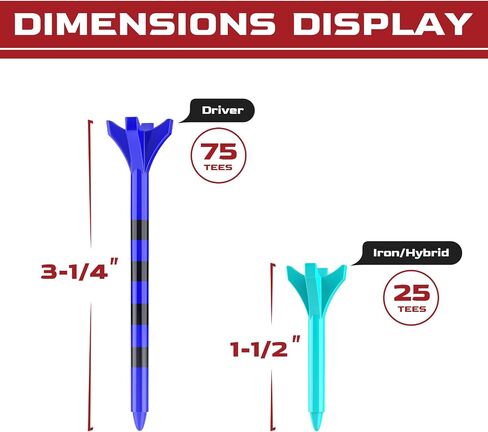 SAPLIZE Plastic Golf Tees Pack of 100(1-1/2"& 3-1/4" Available) Reduces Friction & Side Spin 4 Prongs Plastic Tees, Mixed in Saudi Arabia