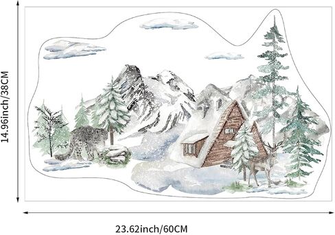 funlife Landscape Winter Hut Decorative Stained Window Decal, Double Sided Thickened Static Cling Glass Covering for Bathroom Glass Window Decor, Winter Landscape Winter Hut and Moose 23.62"x14.96" in Saudi Arabia