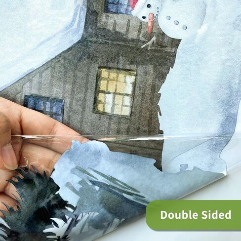 funlife Landscape Winter Hut Decorative Stained Window Decal, Double Sided Thickened Static Cling Glass Covering for Bathroom Glass Window Decor, Winter Landscape Winter Hut and Moose 23.62"x14.96" in Saudi Arabia