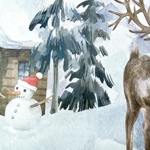 funlife Landscape Winter Hut Decorative Stained Window Decal, Double Sided Thickened Static Cling Glass Covering for Bathroom Glass Window Decor, Winter Landscape Winter Hut and Moose 23.62"x14.96" in Saudi Arabia